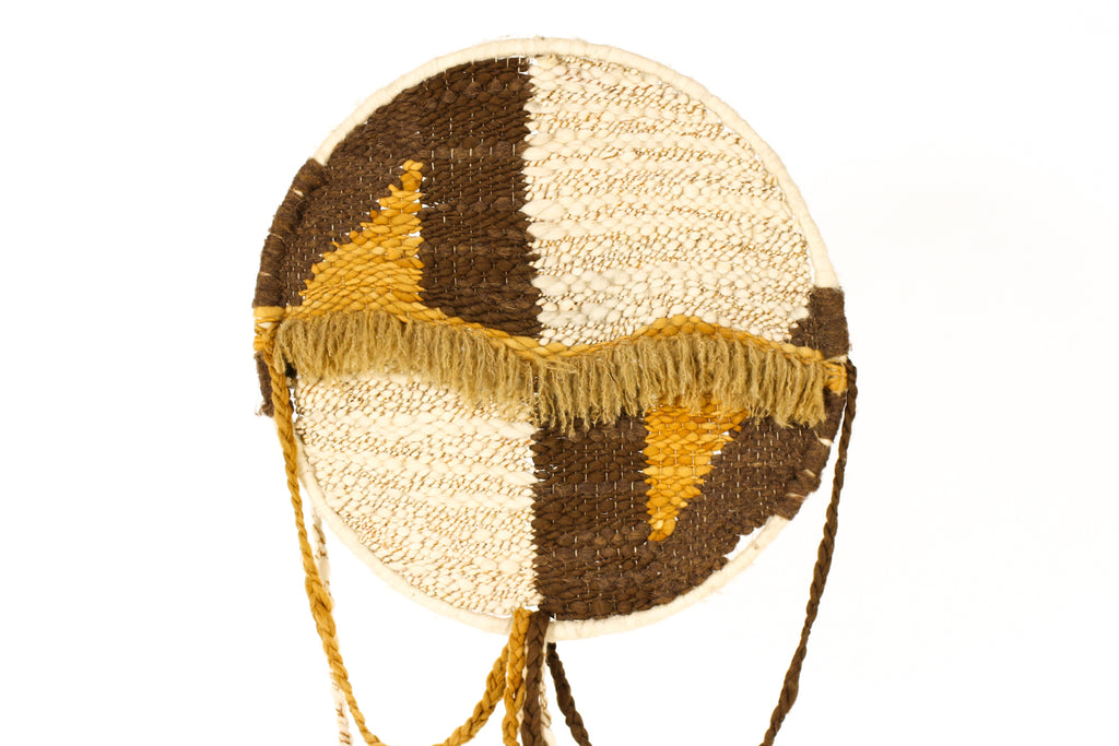 #2219 —  Vintage Mid Century 70’s Era Large Round Woven Wall Hanging / Fiber Art — Earthtones