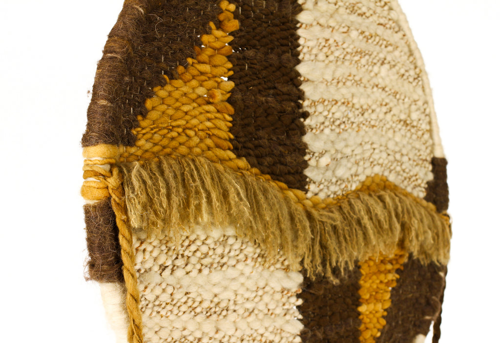 #2219 —  Vintage Mid Century 70’s Era Large Round Woven Wall Hanging / Fiber Art — Earthtones