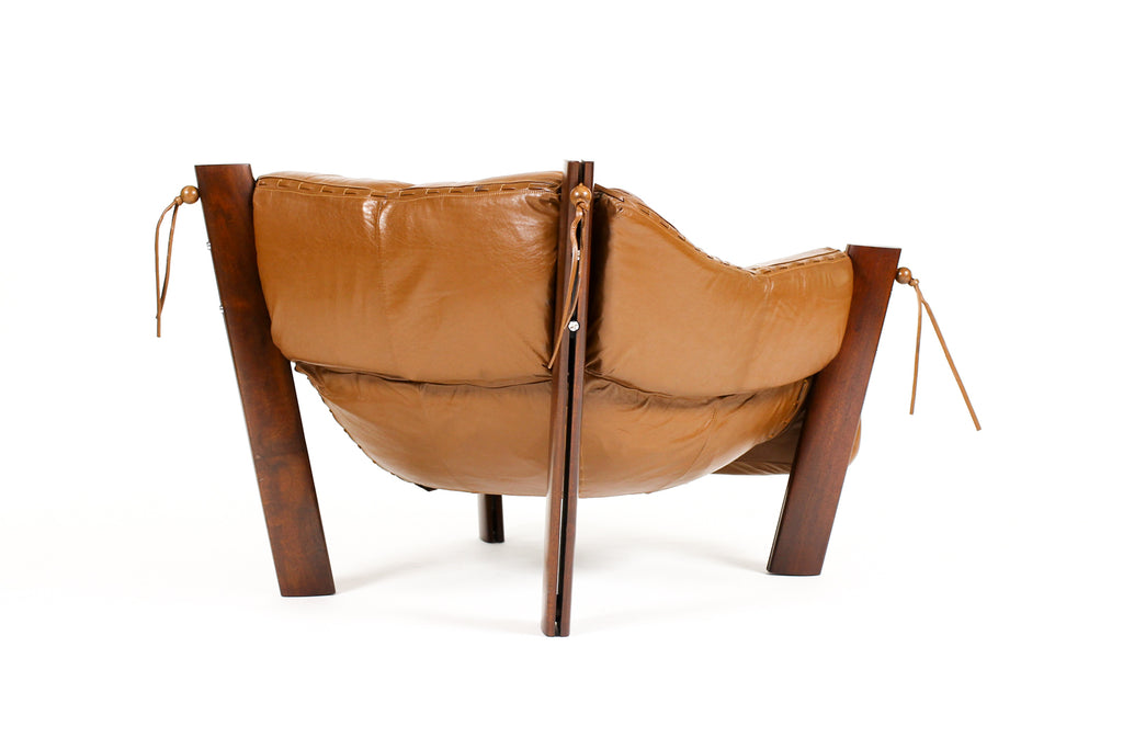 #2156 —Mid Century Brazilian Modernist Lounge Chair + Ottoman — Percival Lafer — Model MP-211 — Brown Leather + Rosewood