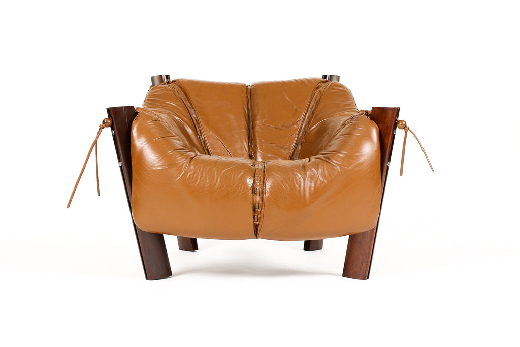 #2156 —Mid Century Brazilian Modernist Lounge Chair + Ottoman — Percival Lafer — Model MP-211 — Brown Leather + Rosewood