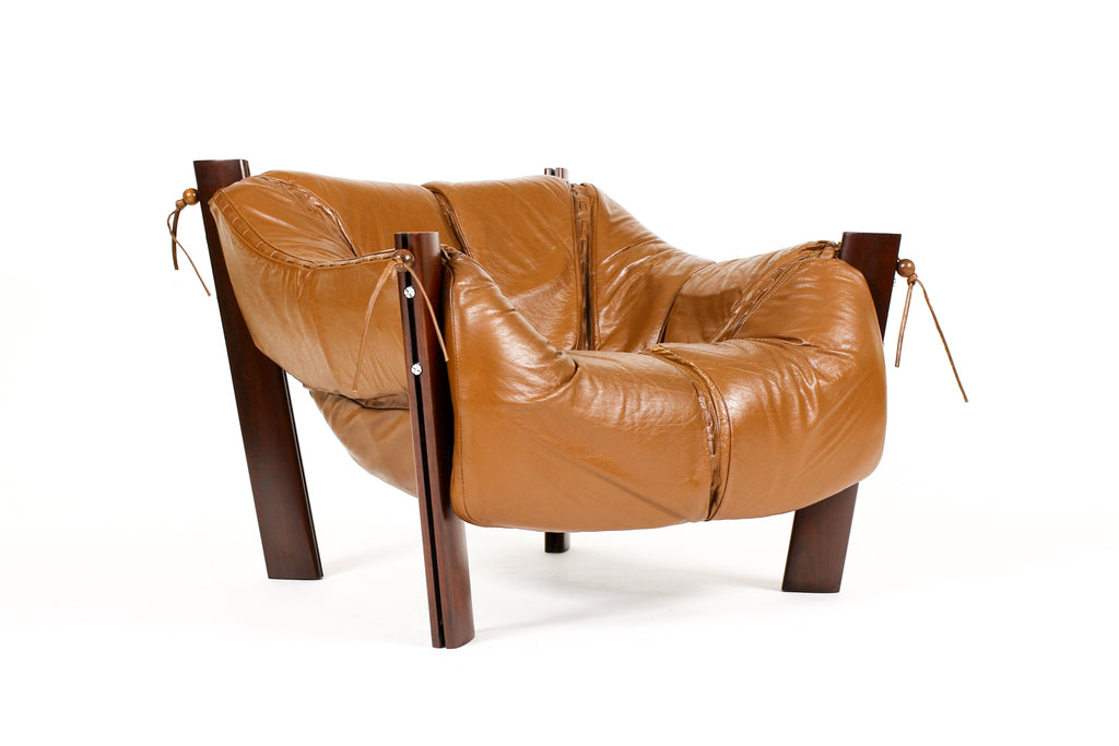 #2155 — Mid Century Brazilian Modernist Lounge Chair — Percival Lafer — Model MP-211 — Brown Leather + Rosewood