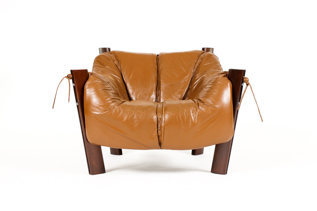 #2155 — Mid Century Brazilian Modernist Lounge Chair — Percival Lafer — Model MP-211 — Brown Leather + Rosewood