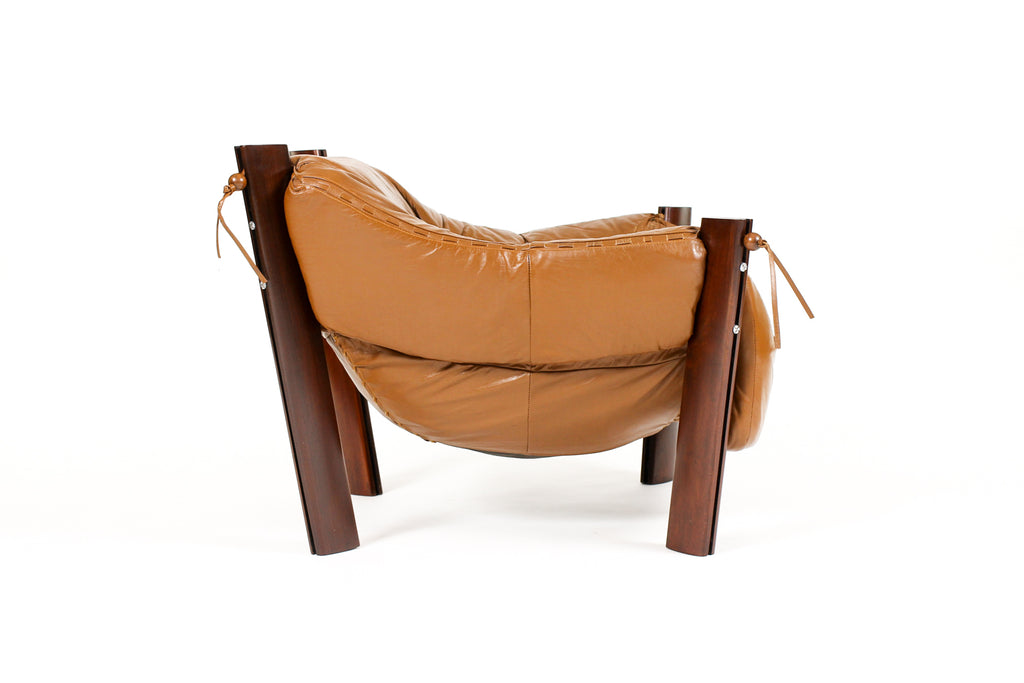 #2155 — Mid Century Brazilian Modernist Lounge Chair — Percival Lafer — Model MP-211 — Brown Leather + Rosewood