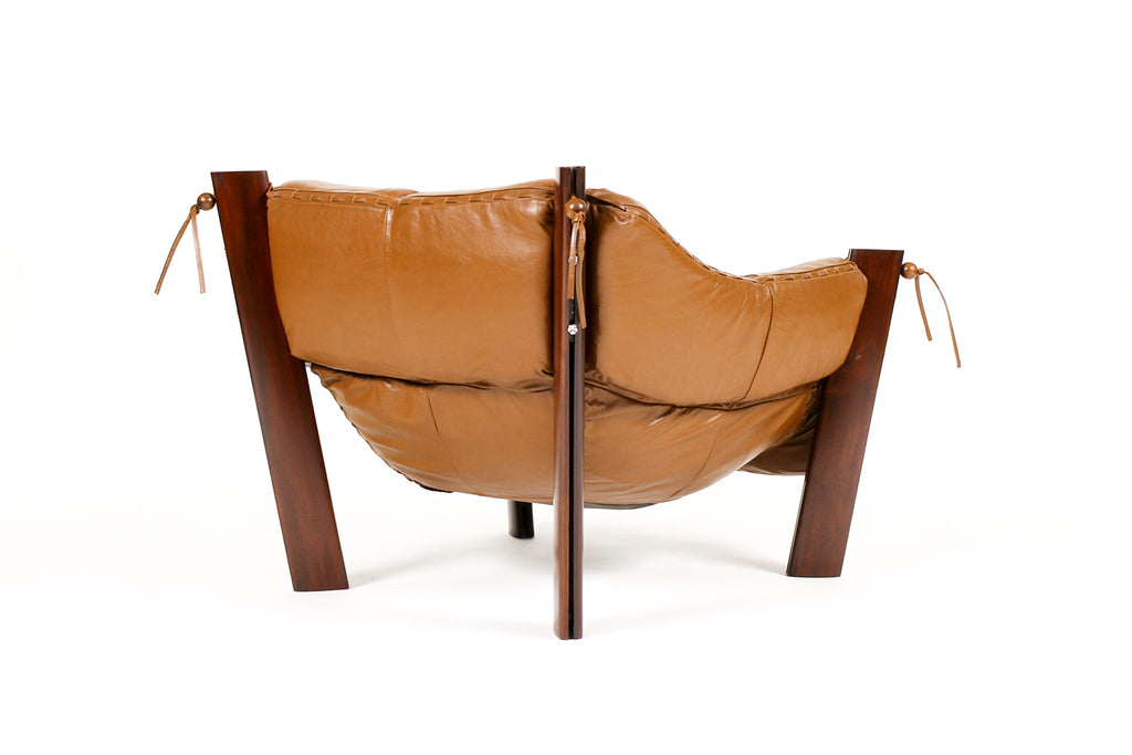 #2155 — Mid Century Brazilian Modernist Lounge Chair — Percival Lafer — Model MP-211 — Brown Leather + Rosewood