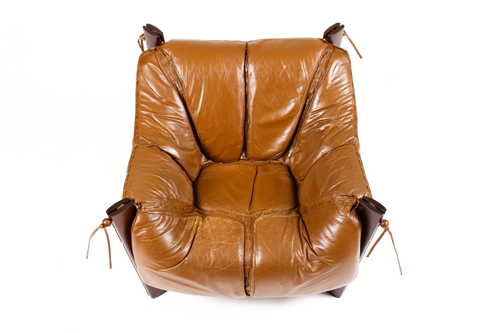 #2155 — Mid Century Brazilian Modernist Lounge Chair — Percival Lafer — Model MP-211 — Brown Leather + Rosewood