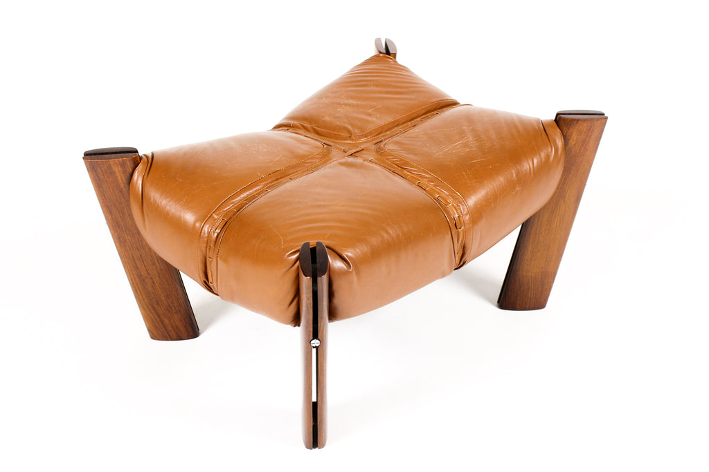 #2158 — Mid Century Brazilian Modernist Lounge Chair + Ottoman — Percival Lafer — Model MP-211 — Terra Cotta Leather + Rosewood