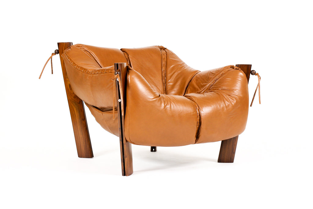 #2157 — Mid Century Brazilian Modernist Lounge Chair — Percival Lafer — Model MP-211 — Terra Cotta Leather + Rosewood 