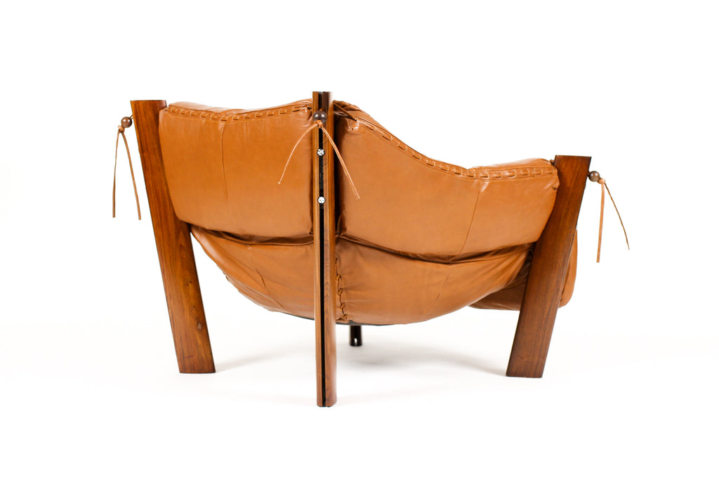 #2157 — Mid Century Brazilian Modernist Lounge Chair — Percival Lafer — Model MP-211 — Terra Cotta Leather + Rosewood 