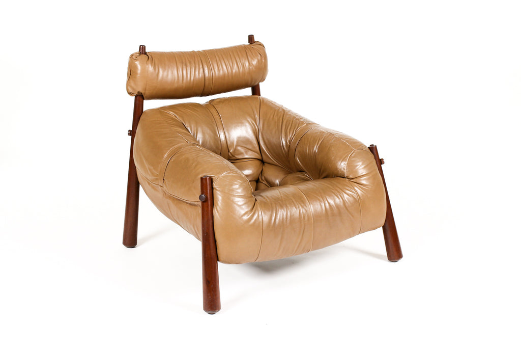 #2159 — Mid Century Brazilian Modernist Lounge Chair — Percival Lafer — Model MP-81 — Brown Leather + Rosewood