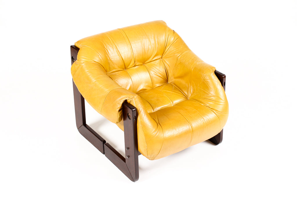 #2154 — Mid Century Brazilian Modernist Lounge Chair — Percival Lafer — Model MP-97 — Butterscotch Leather + Rosewood