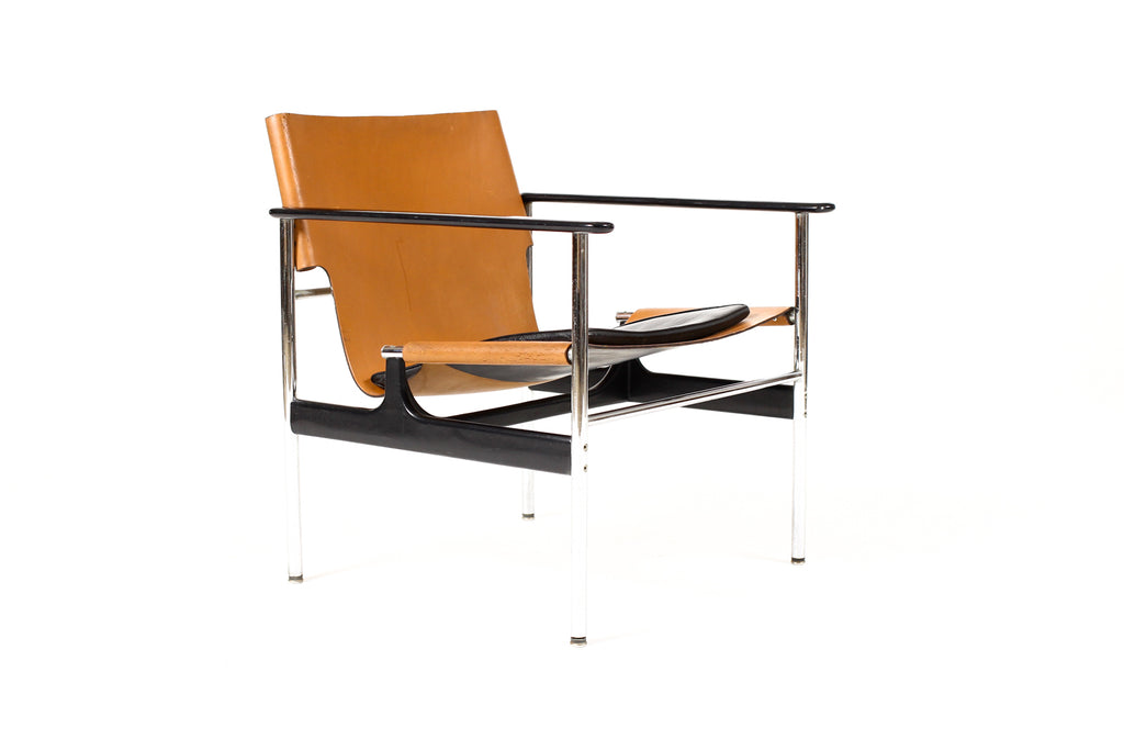 #2261 — Vintage Mid Century 657 Sling Lounge Chair — Charles Pollock for Knoll International — Chrome + Leather