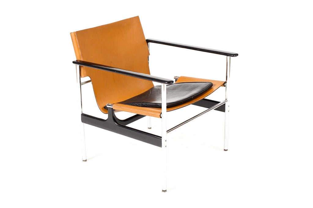 #2261 — Vintage Mid Century 657 Sling Lounge Chair — Charles Pollock for Knoll International — Chrome + Leather