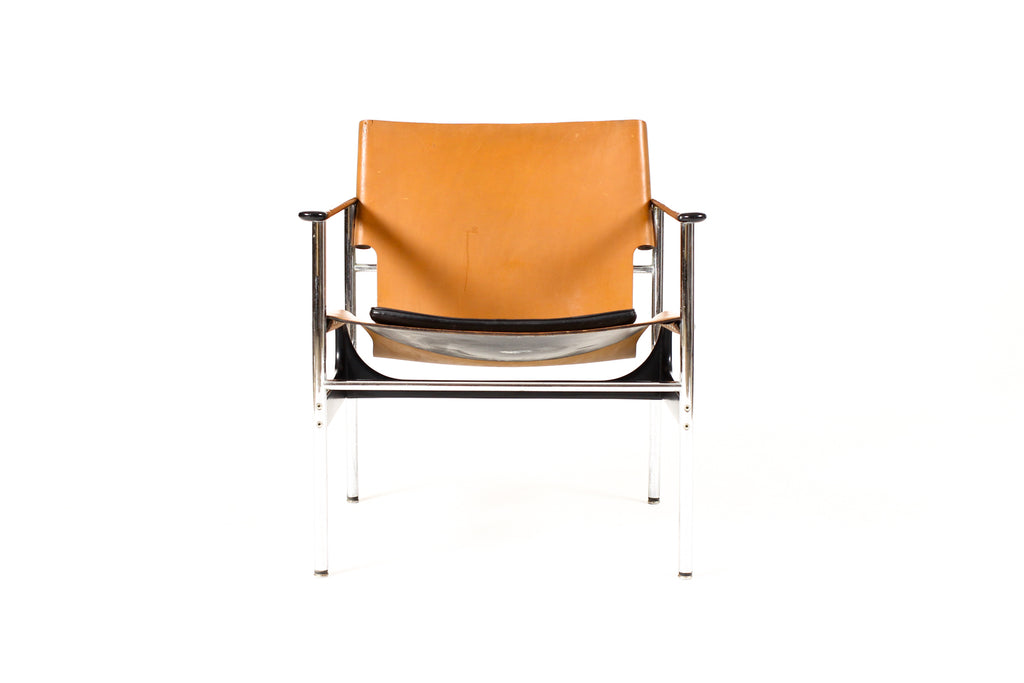 #2261 — Vintage Mid Century 657 Sling Lounge Chair — Charles Pollock for Knoll International — Chrome + Leather