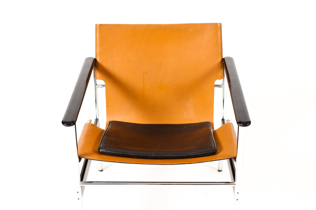 #2261 — Vintage Mid Century 657 Sling Lounge Chair — Charles Pollock for Knoll International — Chrome + Leather