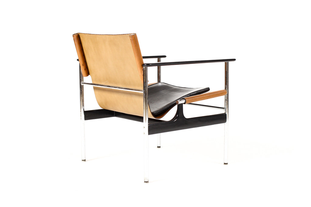 #2261 — Vintage Mid Century 657 Sling Lounge Chair — Charles Pollock for Knoll International — Chrome + Leather