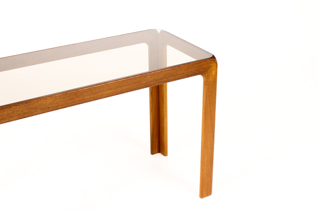 #2238 — Danish Modern / Mid Century 70’s Teak + Smoked Glass Console / Entry Table
