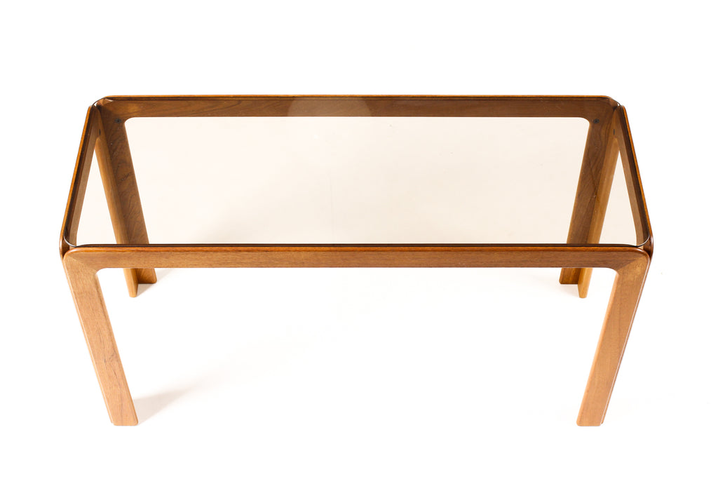 #2238 — Danish Modern / Mid Century 70’s Teak + Smoked Glass Console / Entry Table