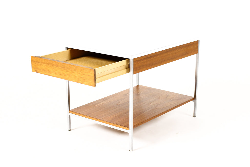 #2232 — Vintage Mid Century Walnut + Steel Nightstand — George Nelson for Herman Miller