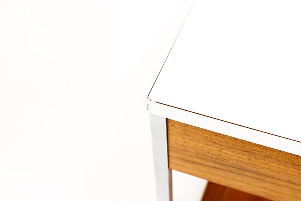 #2232 — Vintage Mid Century Walnut + Steel Nightstand — George Nelson for Herman Miller