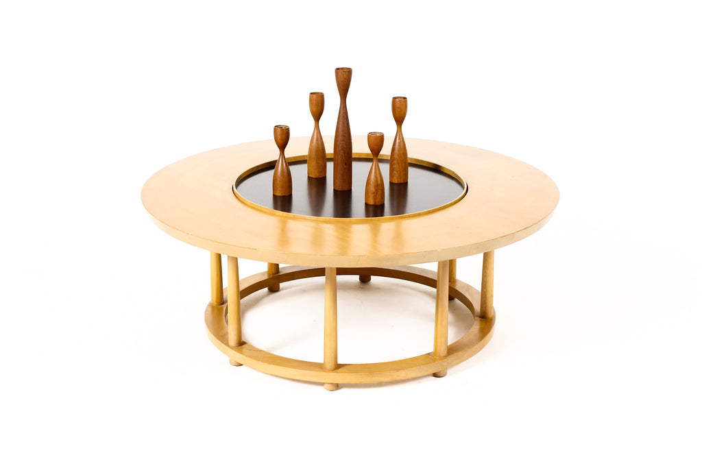 #2235 — Vintage Mid Century Round Lazy Susan Coffee Table — T.H. Robsjohn Gibbings for Widdicomb