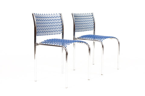 #2153 — Mid Century Vintage Modernist Thonet Softec Chairs by David Rowland — Chrome Frames — Pair