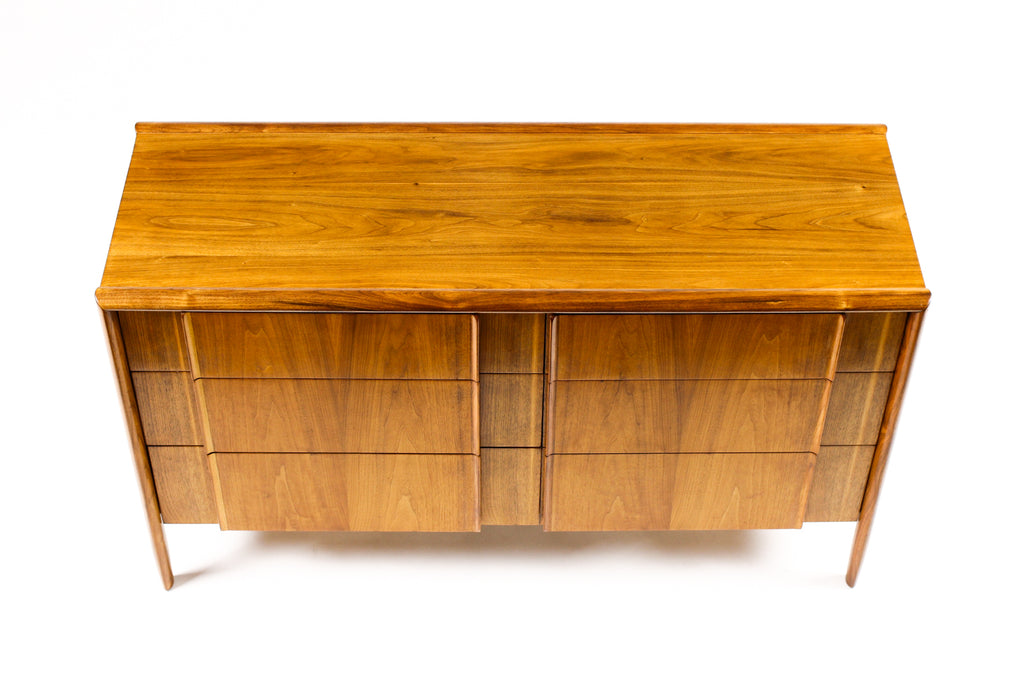 #2147 — Danish Modern / Mid Century Walnut Low Dresser — Barney Flagg for Drexel Parallel — 6 Drawers