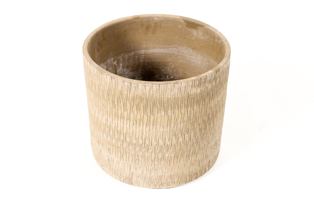 #2227 — Mid Century Gainey Architectural Pottery Large Cylindrical Planter — Nuts and Bolts Sgraffito — AC -14