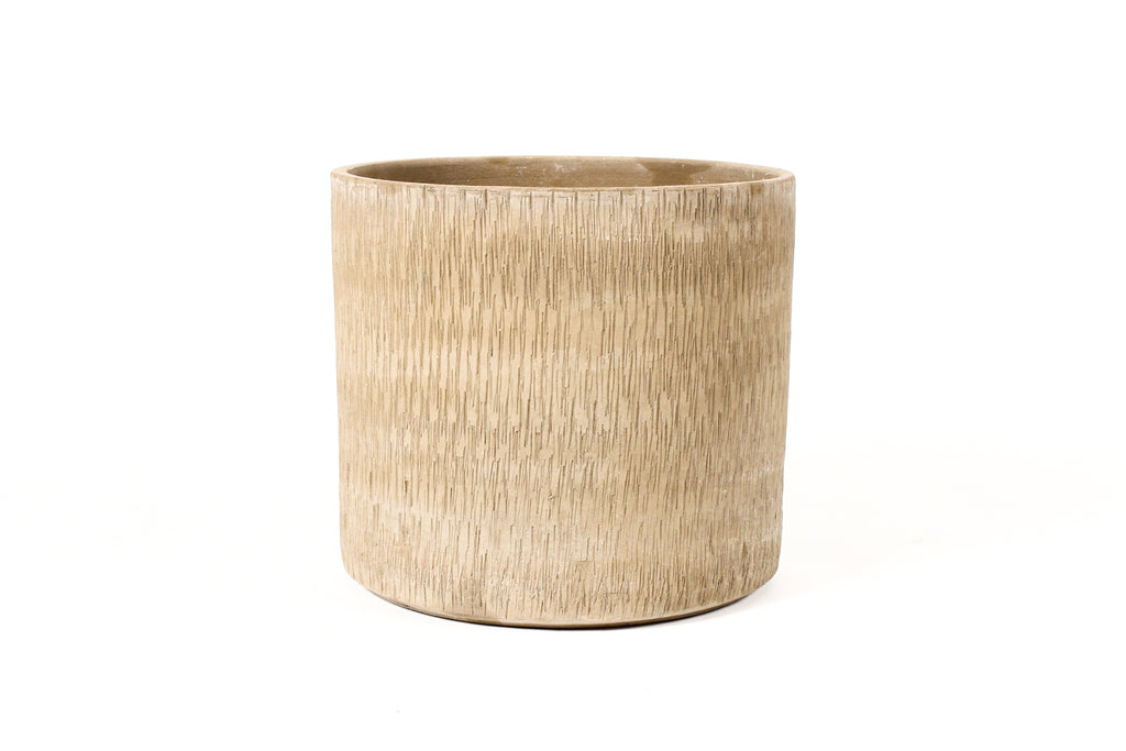 #2227 — Mid Century Gainey Architectural Pottery Large Cylindrical Planter — Nuts and Bolts Sgraffito — AC -14