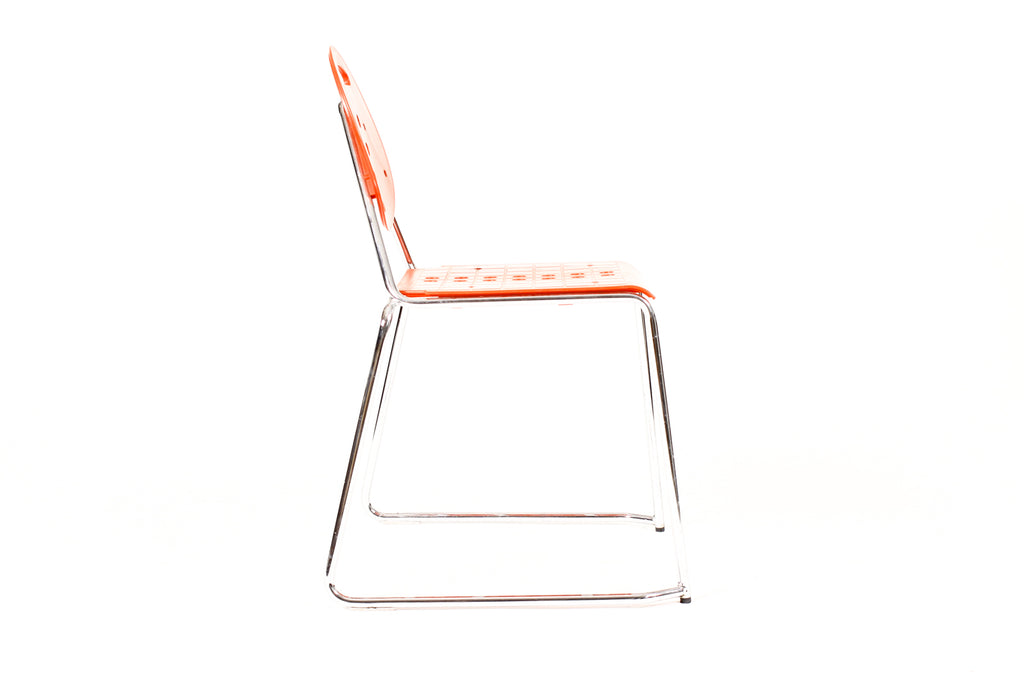 #2258 — Mid Century Italian Post Modern Stacking ‘Charlie’ Dining Chairs — Carlo Bimbi + Nilo Gioacchini for Segis — Set of Six