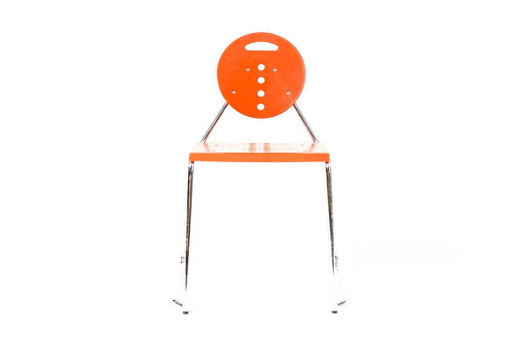 #2258 — Mid Century Italian Post Modern Stacking ‘Charlie’ Dining Chairs — Carlo Bimbi + Nilo Gioacchini for Segis — Set of Six