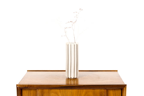 #2115 — Stoneware Ceramic Modernist Cog Stem Vase — White Stoneware w/ Glazed interior