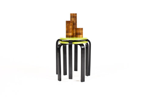 #2130 — Vintage Mid Century / Post Modern Bentwood Stacking Stools — Lime Green + Black lacquer — Set of two