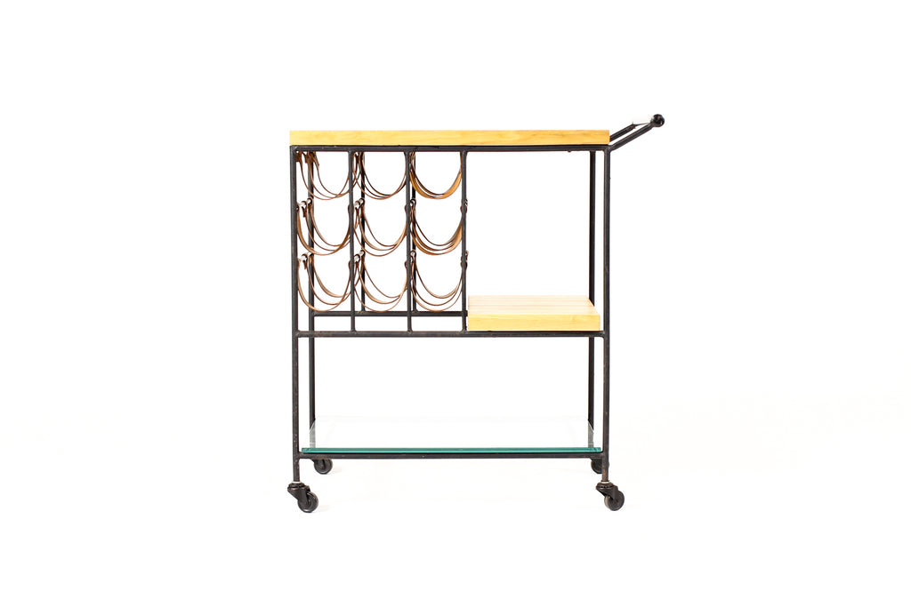 #2241 — Vintage Mid Century Arthur Umanoff Bar Cart / Rolling Tea Service — Wine Rack