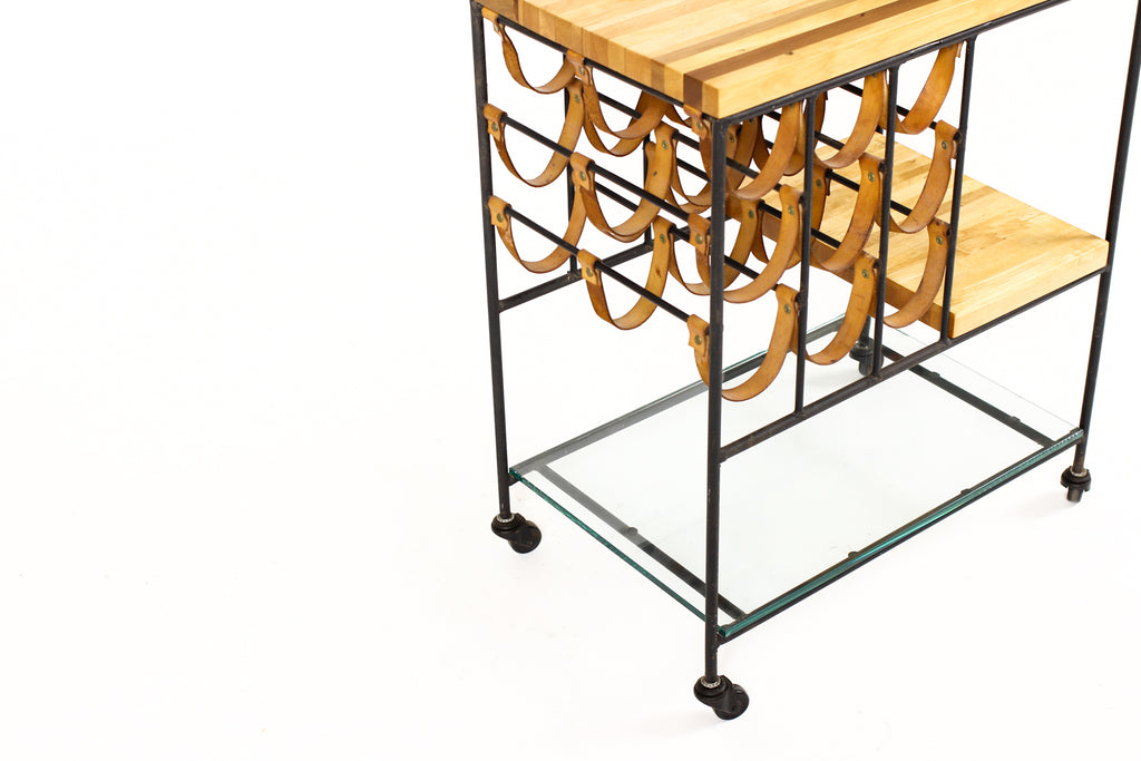 #2241 — Vintage Mid Century Arthur Umanoff Bar Cart / Rolling Tea Service — Wine Rack