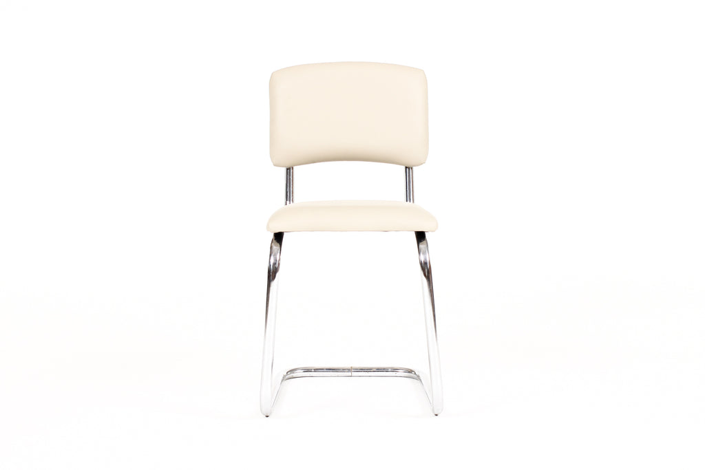 #2151 — Vintage Mid Century Tubular Chrome Bauhaus Style Cantilever Accent Chair— Tan Leather