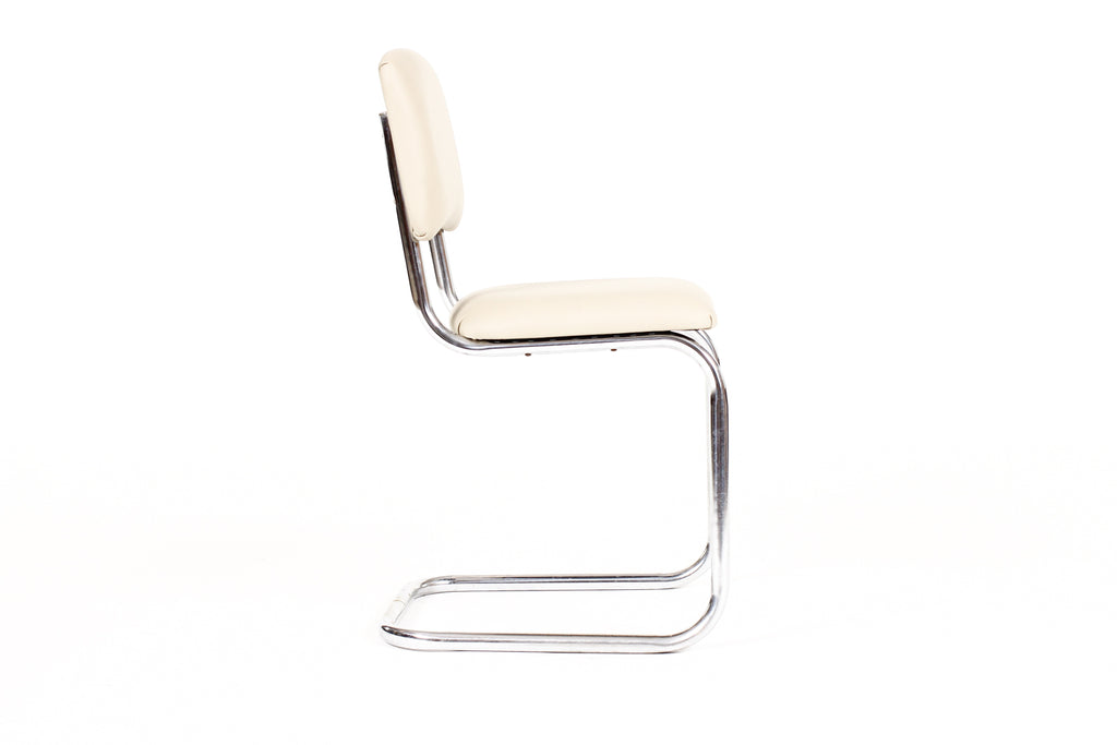 #2151 — Vintage Mid Century Tubular Chrome Bauhaus Style Cantilever Accent Chair— Tan Leather