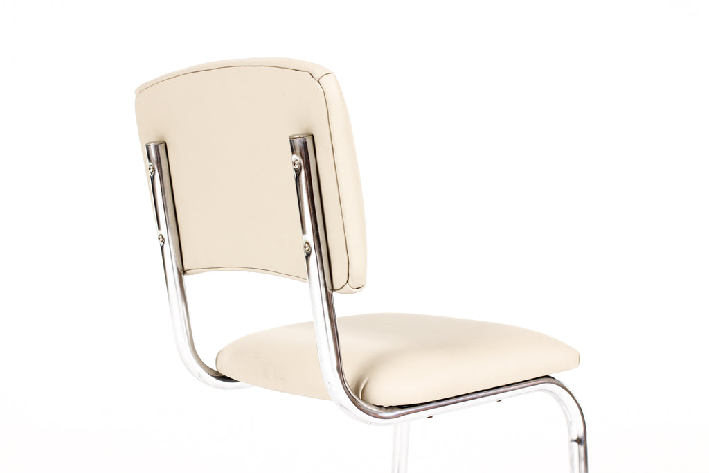 #2151 — Vintage Mid Century Tubular Chrome Bauhaus Style Cantilever Accent Chair— Tan Leather