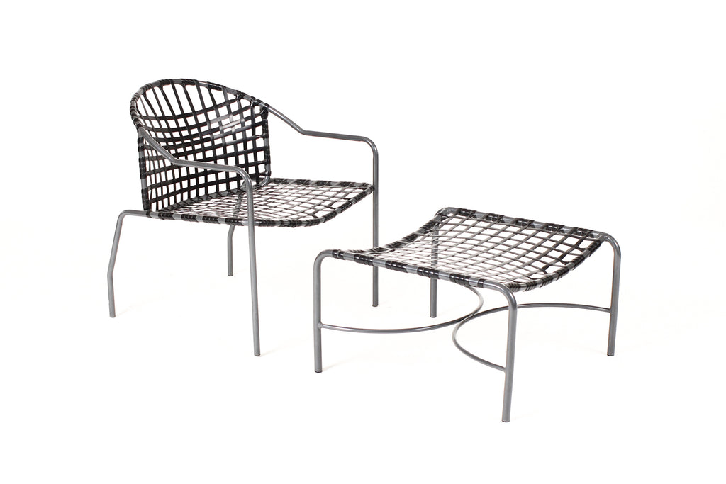 #2245 — Vintage Mid Century Brown Jordan Patio Kantan Wide Seat Lounge + Ottoman — Tadao Inouye