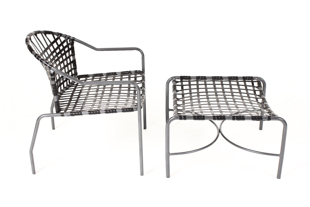 #2245 — Vintage Mid Century Brown Jordan Patio Kantan Wide Seat Lounge + Ottoman — Tadao Inouye