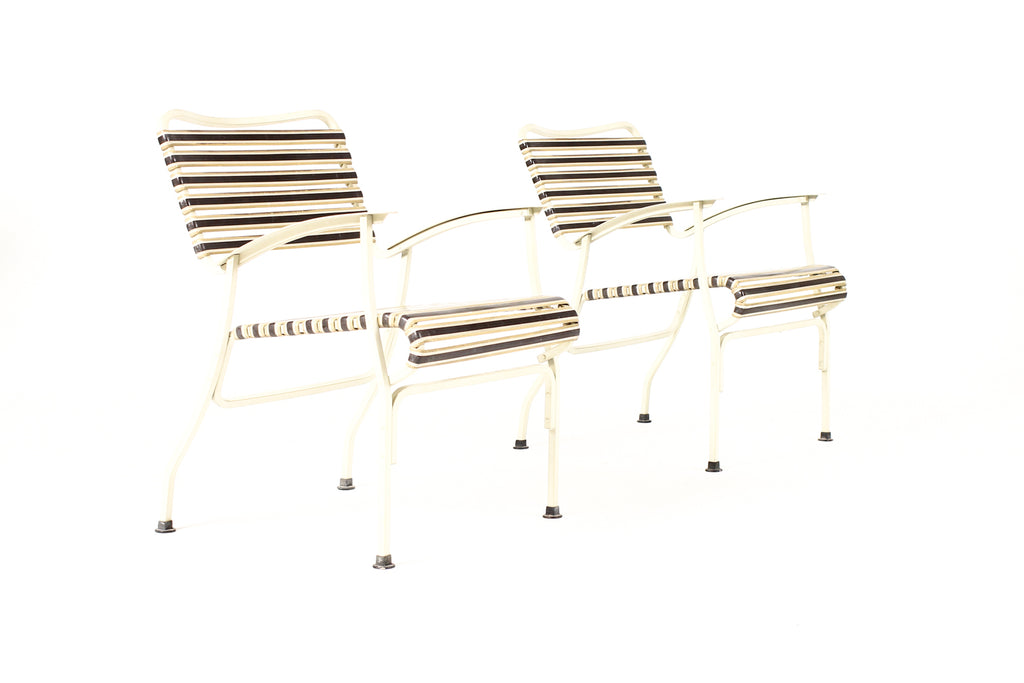 #2246 — Vintage Mid Century 70’s Patio Armchairs - Original Vinyl Straps — Mallin — Pair
