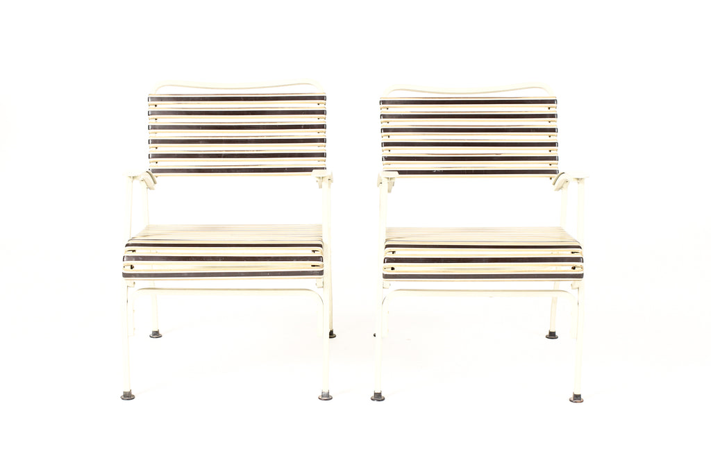 #2246 — Vintage Mid Century 70’s Patio Armchairs - Original Vinyl Straps — Mallin — Pair