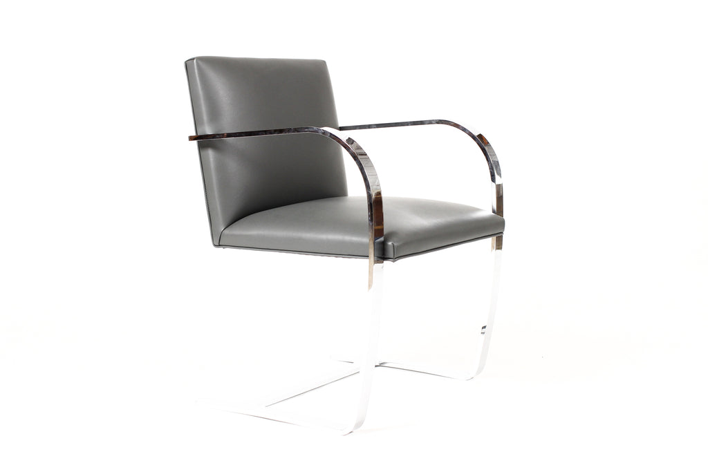 #2254 — Vintage Mid Century BRNO Flat Bar Armchairs — Mies Van Der Rohe for Knoll International — Chrome + Gray Leather