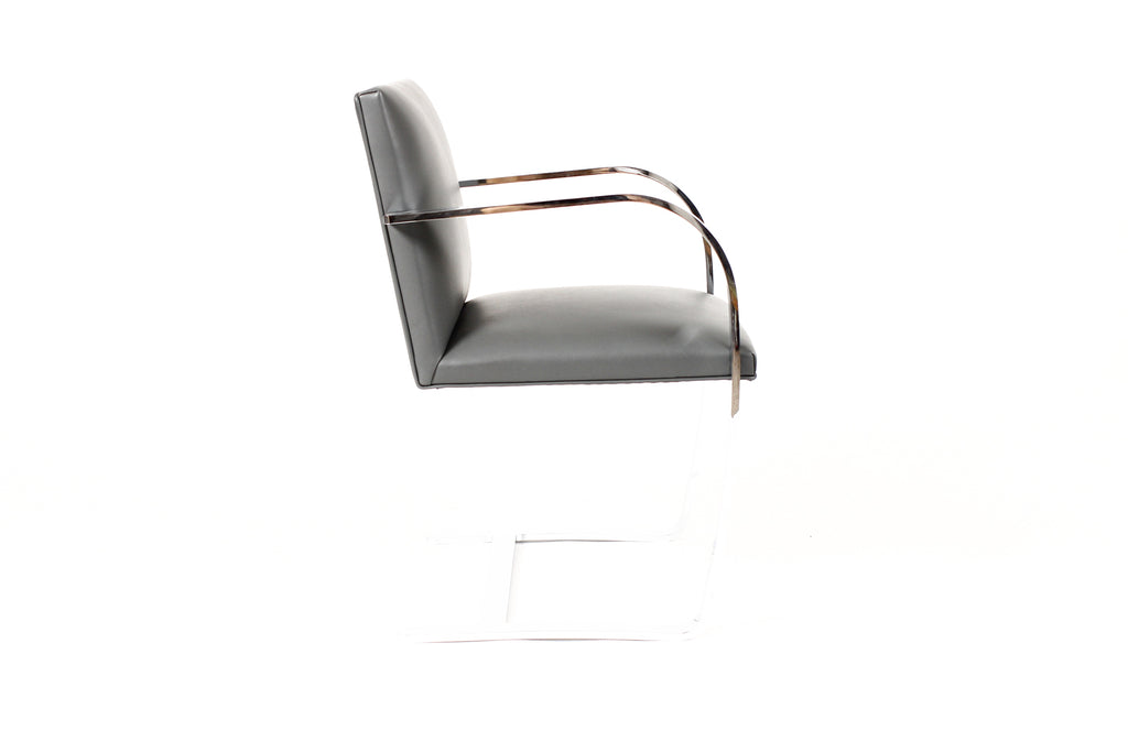 #2254 — Vintage Mid Century BRNO Flat Bar Armchairs — Mies Van Der Rohe for Knoll International — Chrome + Gray Leather