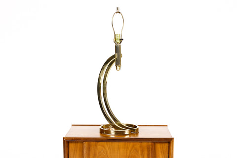 #2124 — Mid Century Vintage Deco Brass Curved Large Table Lamp — 80’s Modern