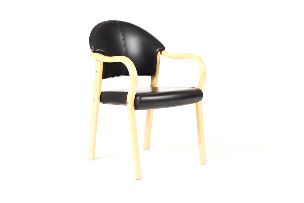 #2252 — Vintage Mid Century Scandinavian Post Modern Armchairs — Hjellegjerde Møbler — Black Leather + Ash — Pair
