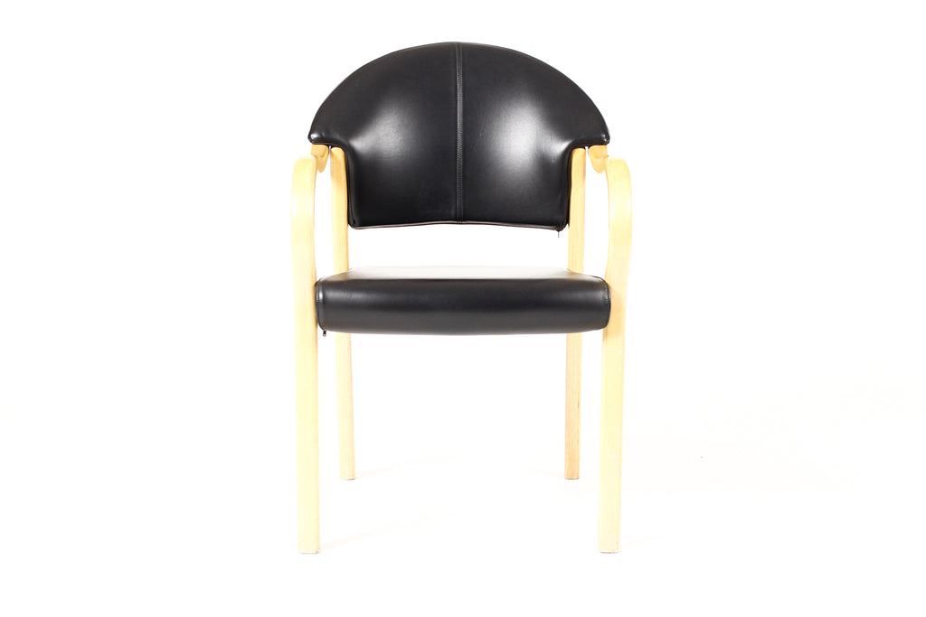 #2252 — Vintage Mid Century Scandinavian Post Modern Armchairs — Hjellegjerde Møbler — Black Leather + Ash — Pair