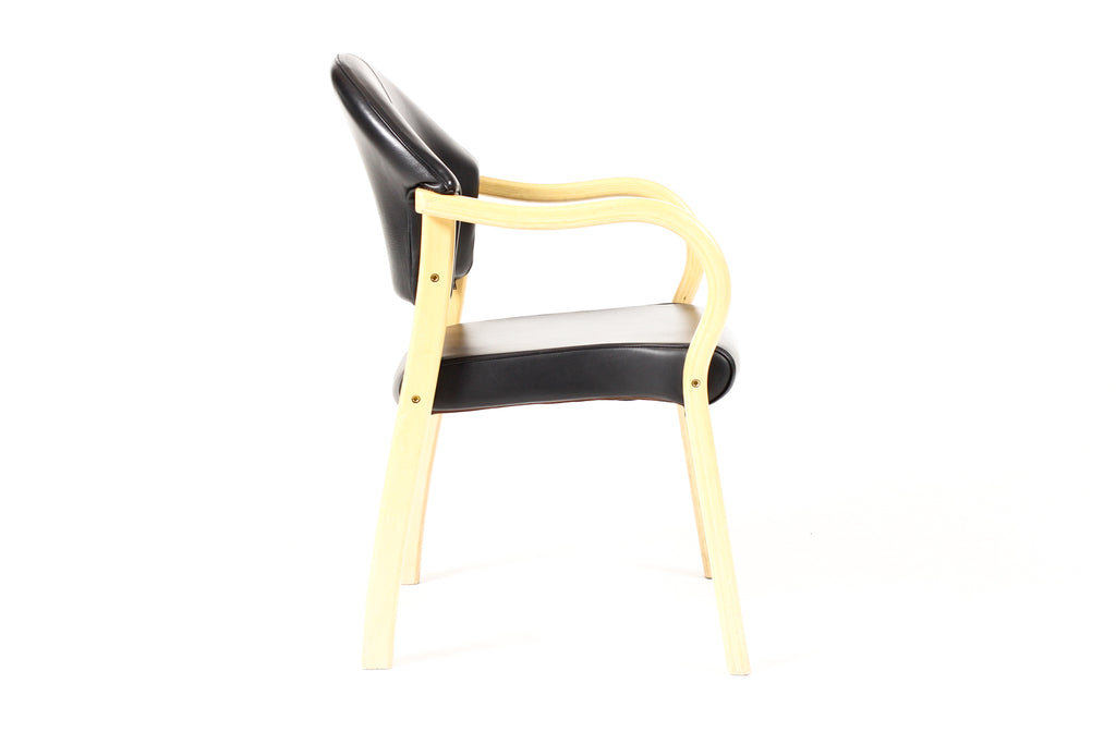 #2252 — Vintage Mid Century Scandinavian Post Modern Armchairs — Hjellegjerde Møbler — Black Leather + Ash — Pair