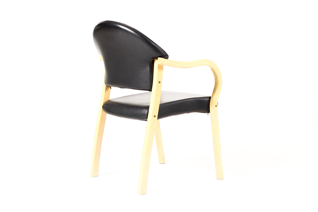 #2252 — Vintage Mid Century Scandinavian Post Modern Armchairs — Hjellegjerde Møbler — Black Leather + Ash — Pair