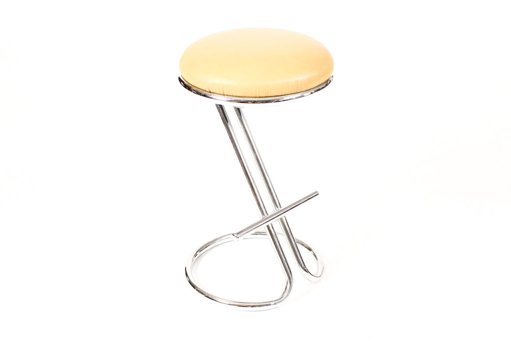 #2242  — Vintage Art Deco / Machine Age Cantilevered Z Barstool — Gilbert Rohde — Tan Leather