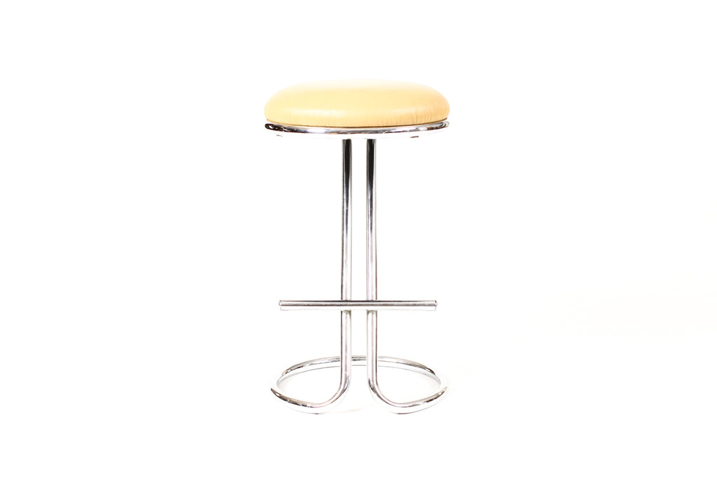 #2242  — Vintage Art Deco / Machine Age Cantilevered Z Barstool — Gilbert Rohde — Tan Leather